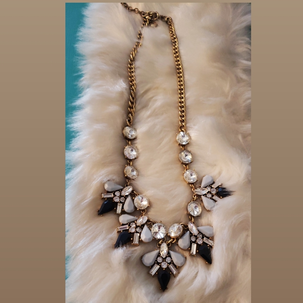 Navy, light blue, & crystal necklace with brass!